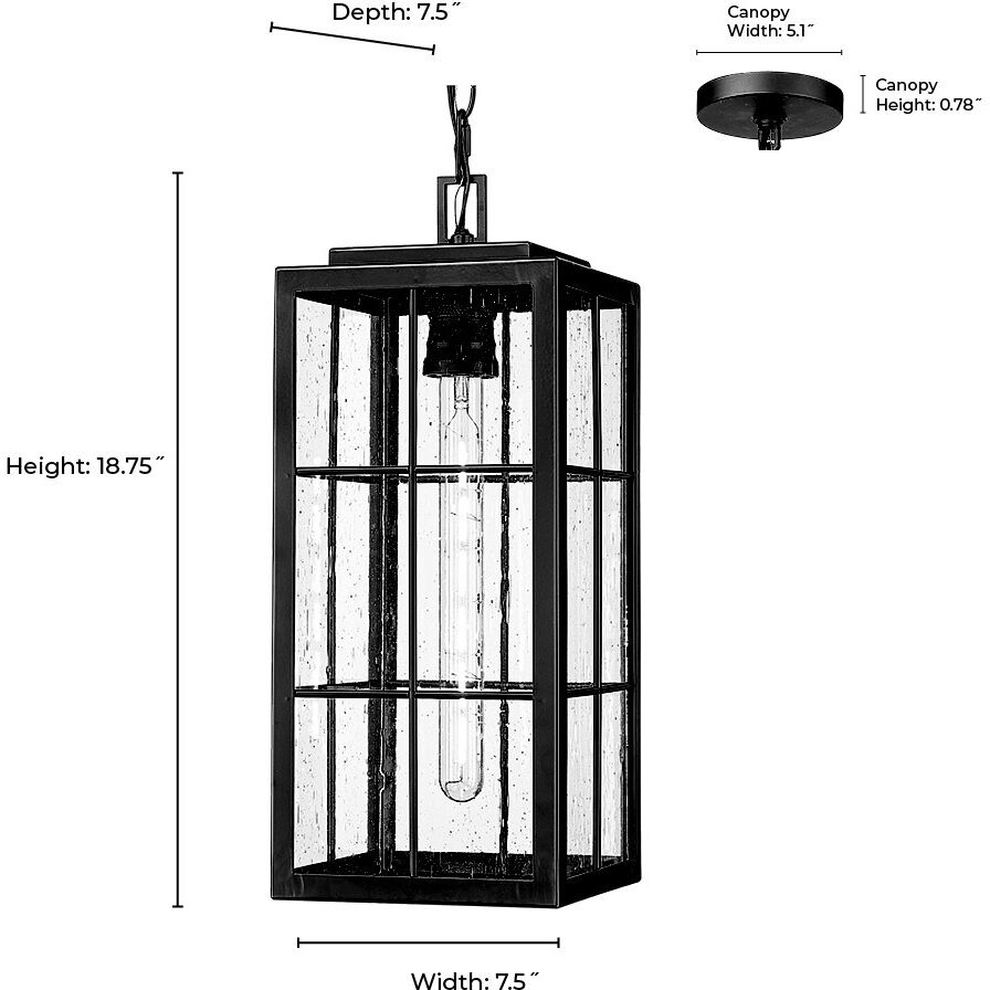 Jaxson 1 Light 7.5 inch Powder Coated Black Outdoor Hanging Lantern
